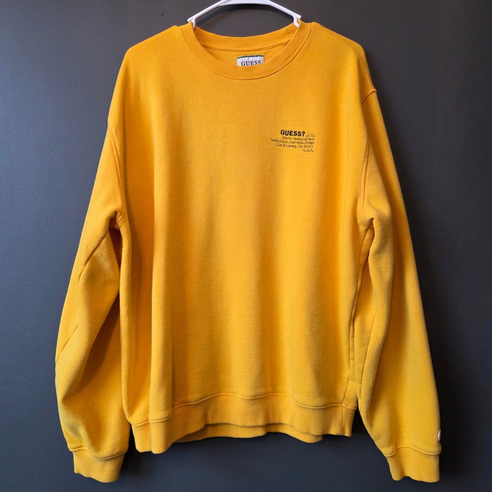 Guess Yellow Crewneck Sweatshirt World Headquarters Graphic Print‎ Men's Size L